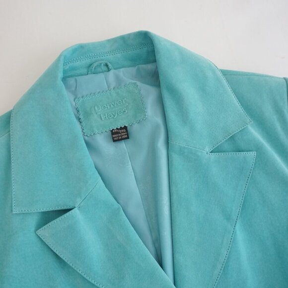 Vintage Denver Hayes Teal 100% Suede Leather Button Up Blazer Jacket 2Xl - Picture 9 of 13